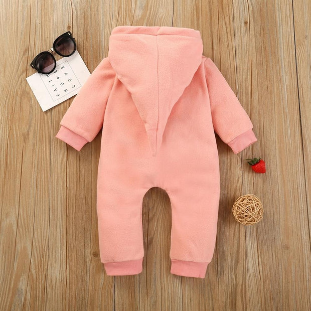 Baby Solid Warm Hooded Jumpsuit Long- Sleeves Rompers - MomyMall