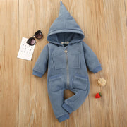 Baby Solid Warm Hooded Jumpsuit Long- Sleeves Rompers - MomyMall Blue / Newborn