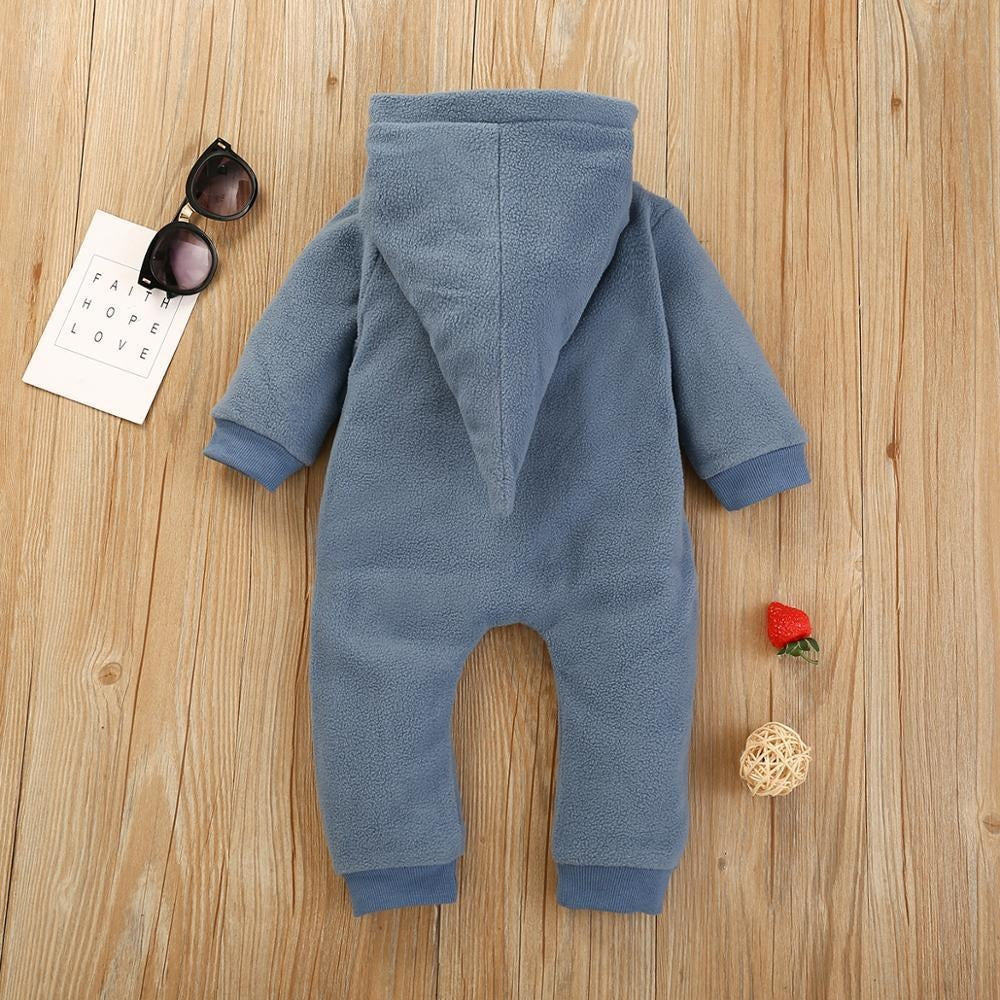 Baby Solid Warm Hooded Jumpsuit Long- Sleeves Rompers - MomyMall