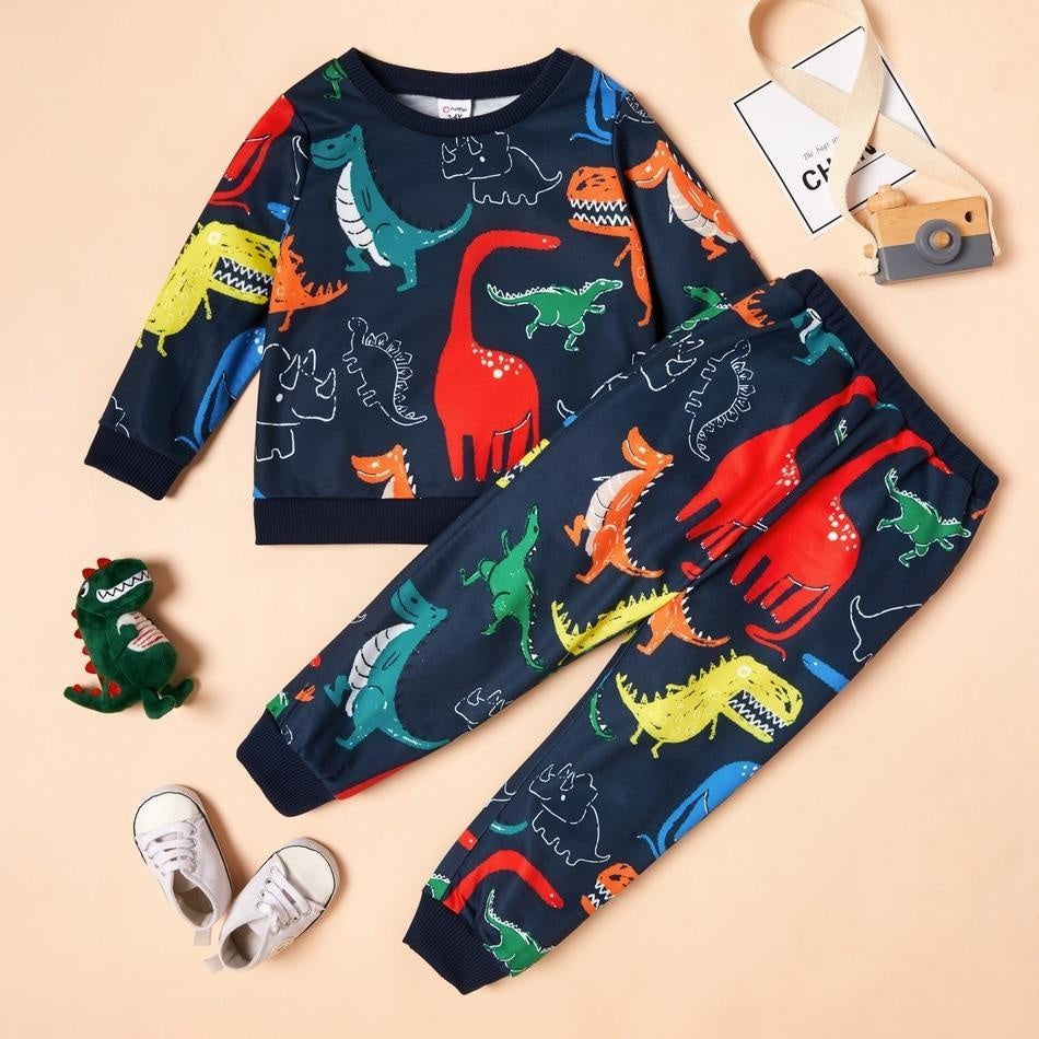 Spring Baby Boy Cartoon Dinosaur Long-sleeve 2 Pcs Sets