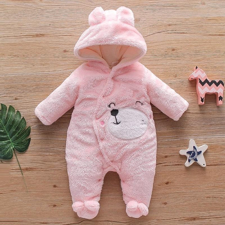 Baby Bear Warm Romper Fleece Hooded Jumpsuit - MomyMall Pink / Newborn