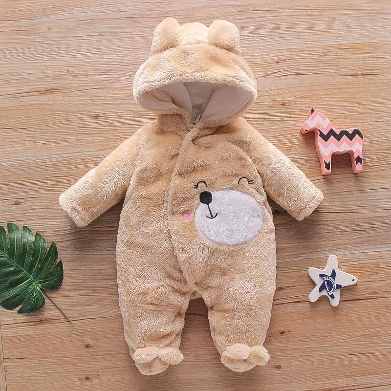 Baby Bear Warm Romper Fleece Hooded Jumpsuit - MomyMall Khaki / Newborn