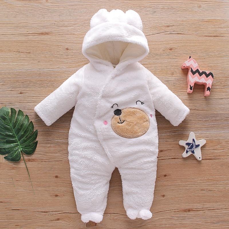 Baby Bear Warm Romper Fleece Hooded Jumpsuit - MomyMall White / Newborn