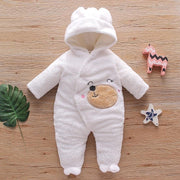 Baby Bear Warm Romper Fleece Hooded Jumpsuit - MomyMall White / Newborn