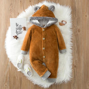 Baby Solid Hooded Jumpsuit Romper - MomyMall Brown / 0-3 Months