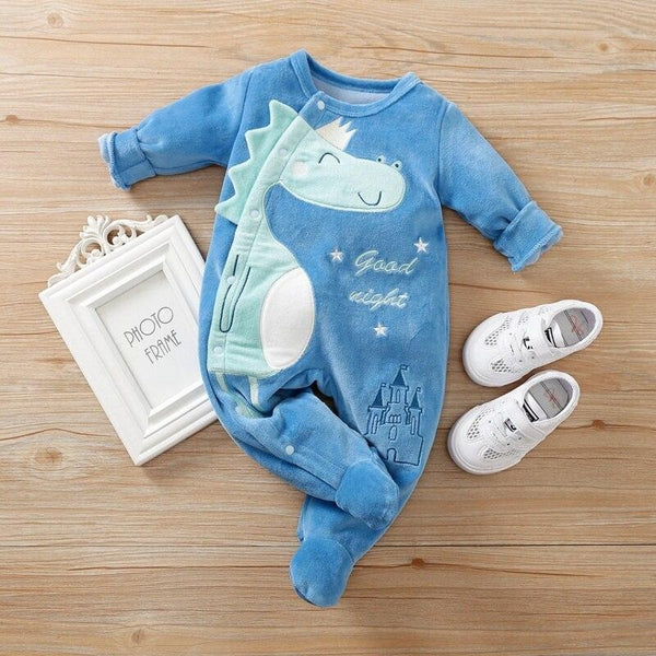Autumn Baby Dinosaur Fleece Jumpsuit Cute Baby Rompers - MomyMall Blue / Newborn