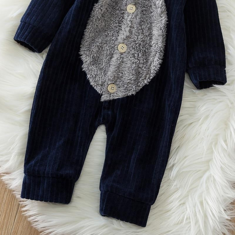 Autumn Baby Warm Fleece Bear Hooded Jumpsuit Romper