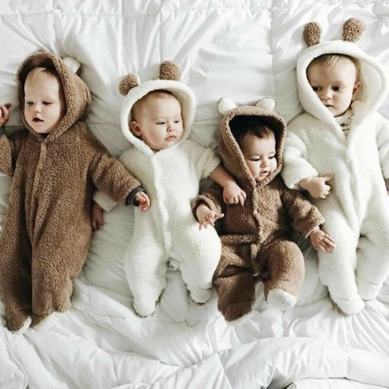 Baby Autumn Winter Cotton Casual Cute Bear Design Jumpsuit Romper - MomyMall