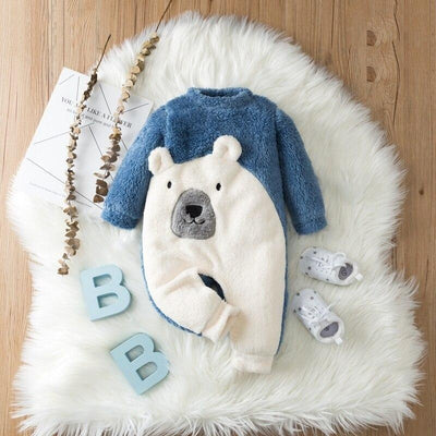 Spring Baby Polar Bear Fleece Jumpsuit Rompers - MomyMall Blue / 3-6 Months