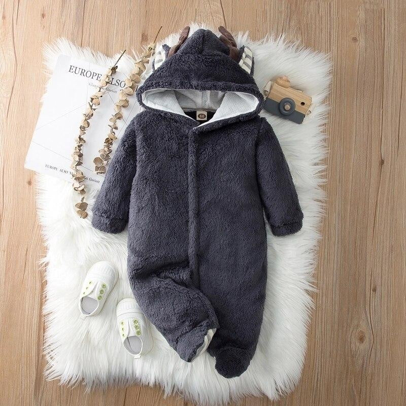 Frühling Baby Tier Elch Fleece Overall Strampler für Baby Jungen Kleidung