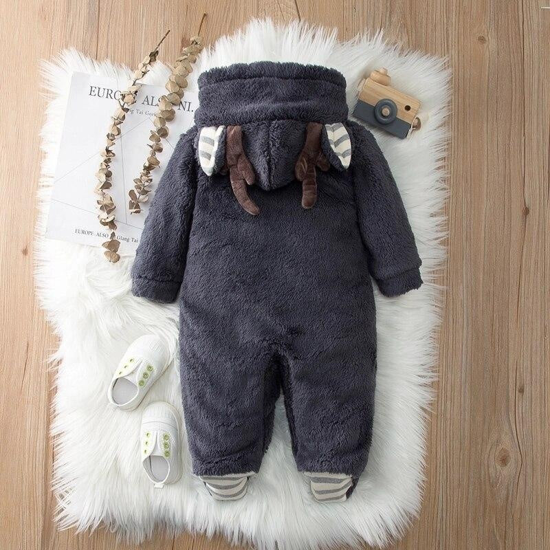 Frühling Baby Tier Elch Fleece Overall Strampler für Baby Jungen Kleidung