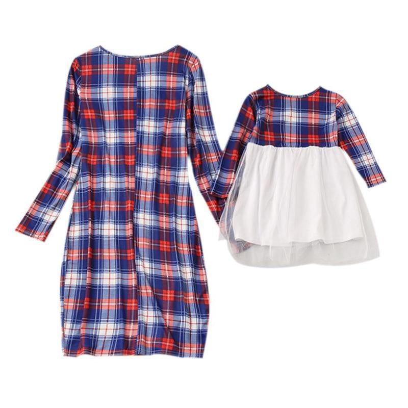 Plaid Mother Daughter Matching Autumn Dresses Parent-child Christmas Dresses - MomyMall