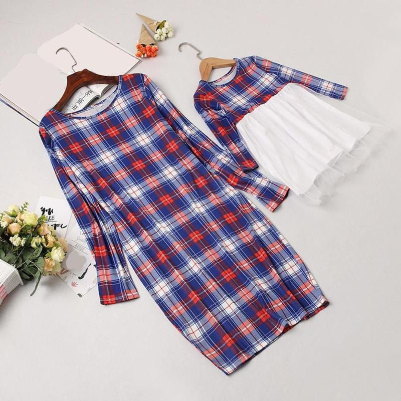 Plaid Mother Daughter Matching Autumn Dresses Parent-child Christmas Dresses - MomyMall