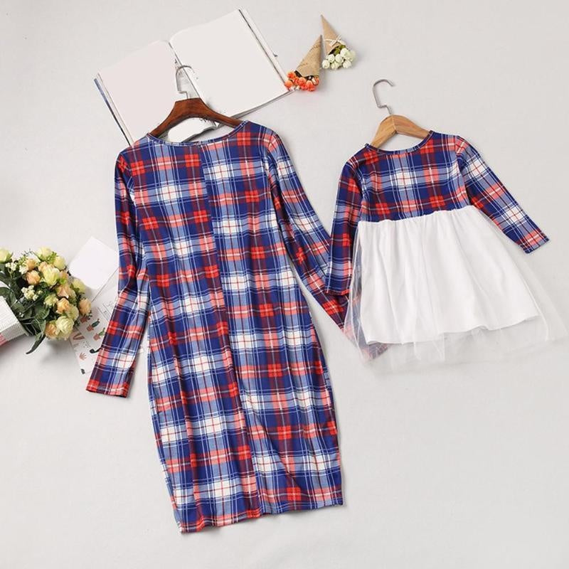 Plaid Mother Daughter Matching Autumn Dresses Parent-child Christmas Dresses - MomyMall