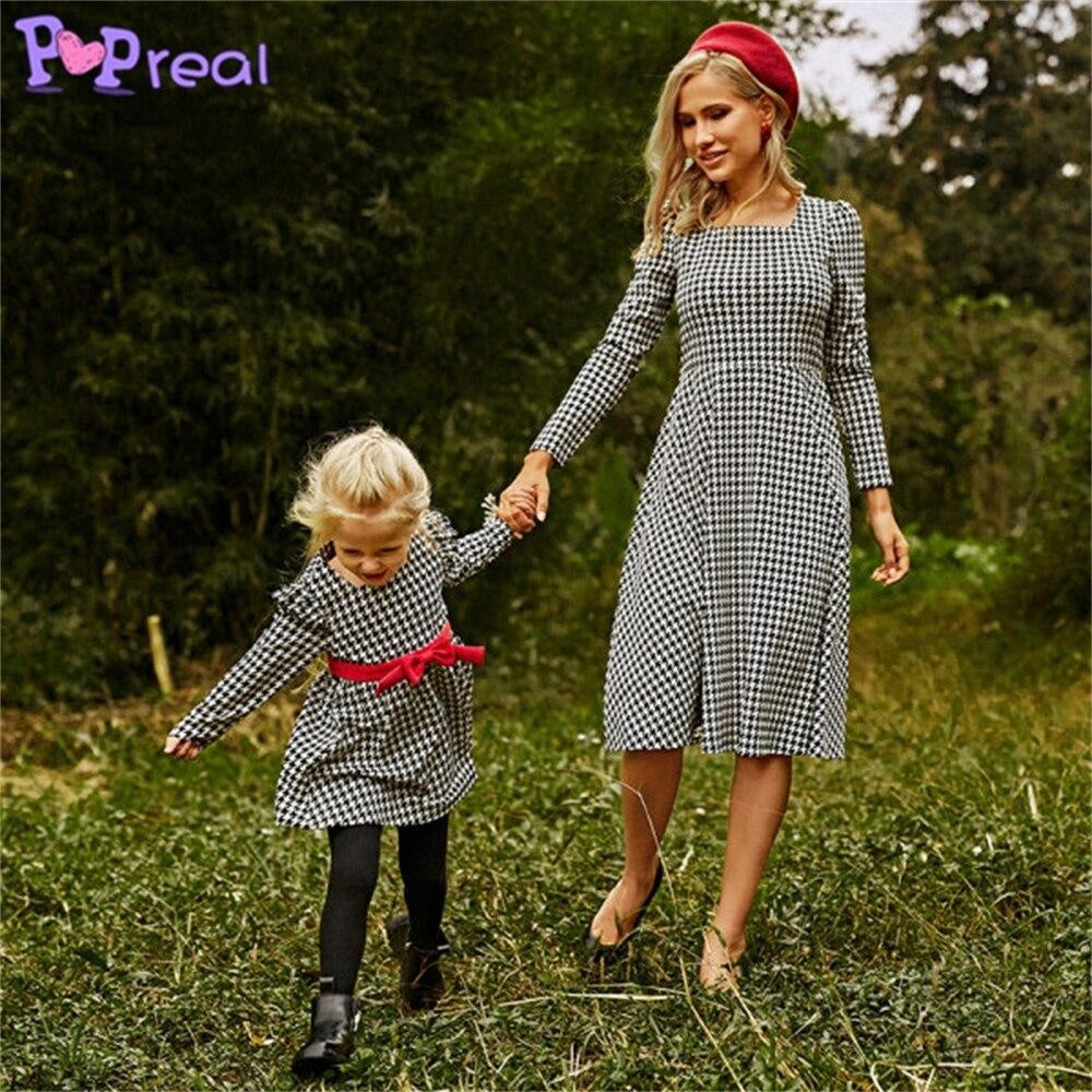 Family Matching Autumn Fashion Print Bow Mom Daughter Dresses - MomyMall