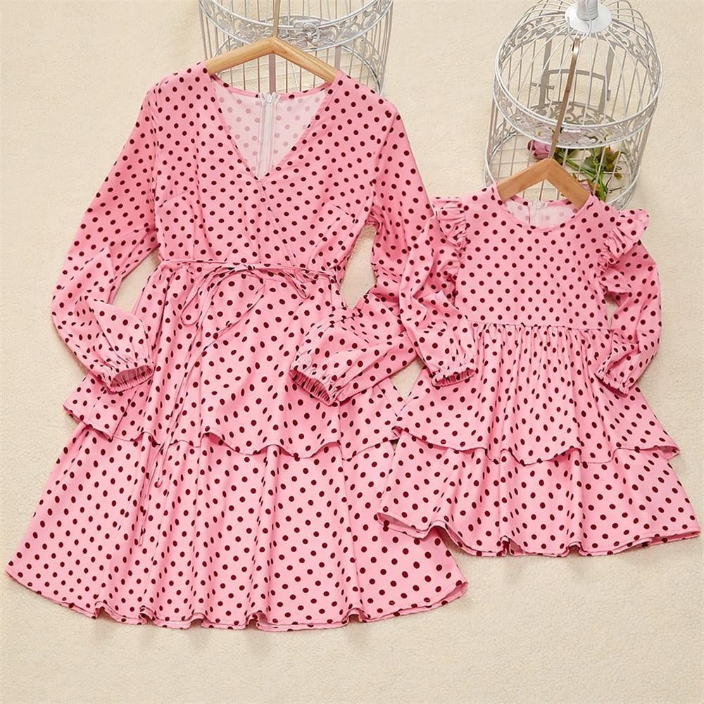 Family Matching Mom And Daughter Parent-Child Dresses - MomyMall Pink / MOM S