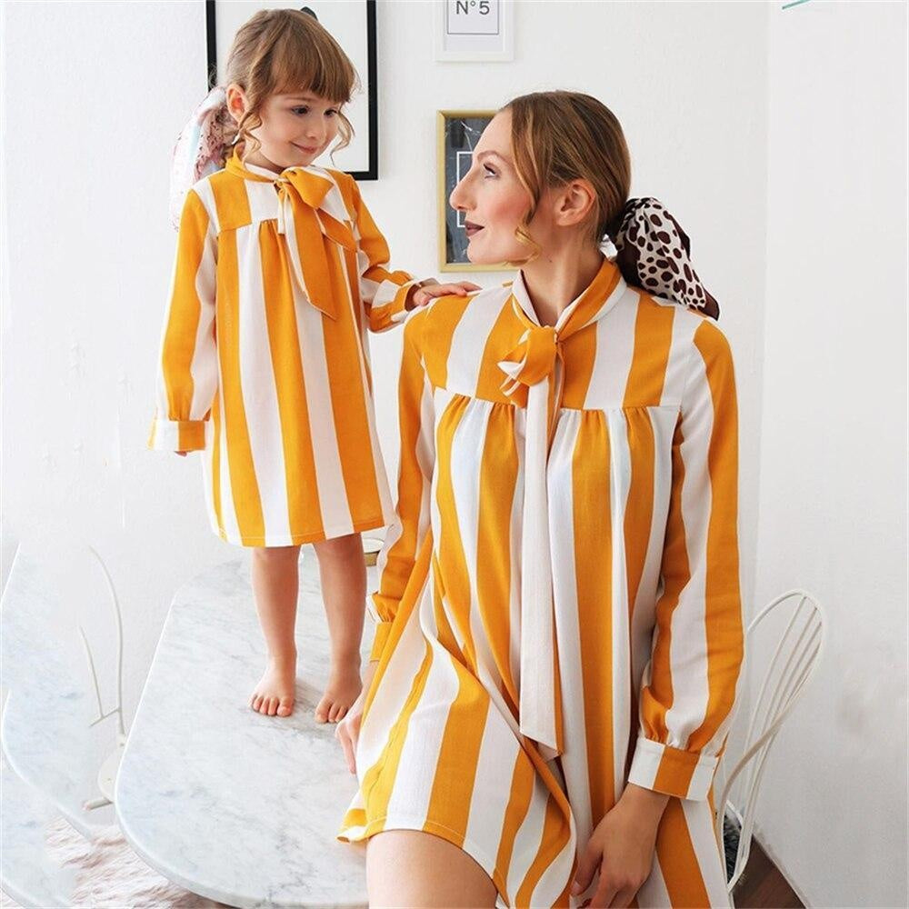 Family Matching Parent-Child Stripe Dresses - MomyMall