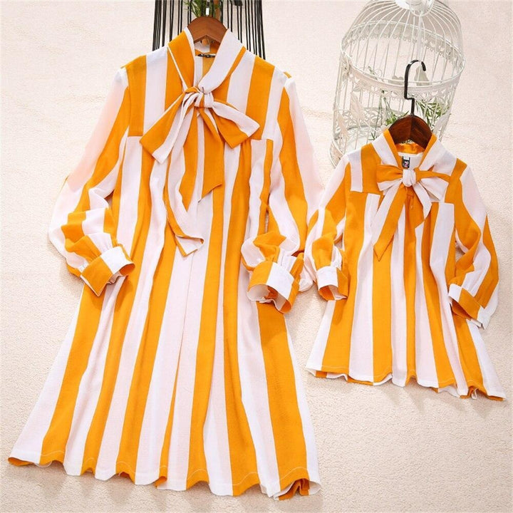 Family Matching Parent-Child Stripe Dresses - MomyMall Yellow / MOM S