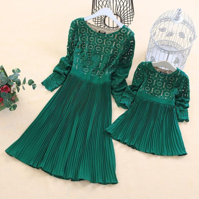 Family Matching Parent-Child Fashion Lace Patchwork Mom Daughter Dress - MomyMall