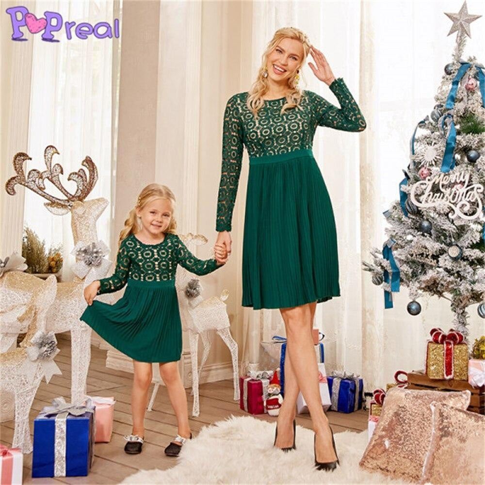 Family Matching Parent-Child Fashion Lace Patchwork Mom Daughter Dress - MomyMall