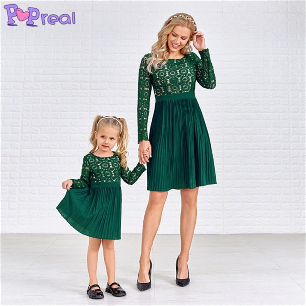 Family Matching Parent-Child Fashion Lace Patchwork Mom Daughter Dress - MomyMall