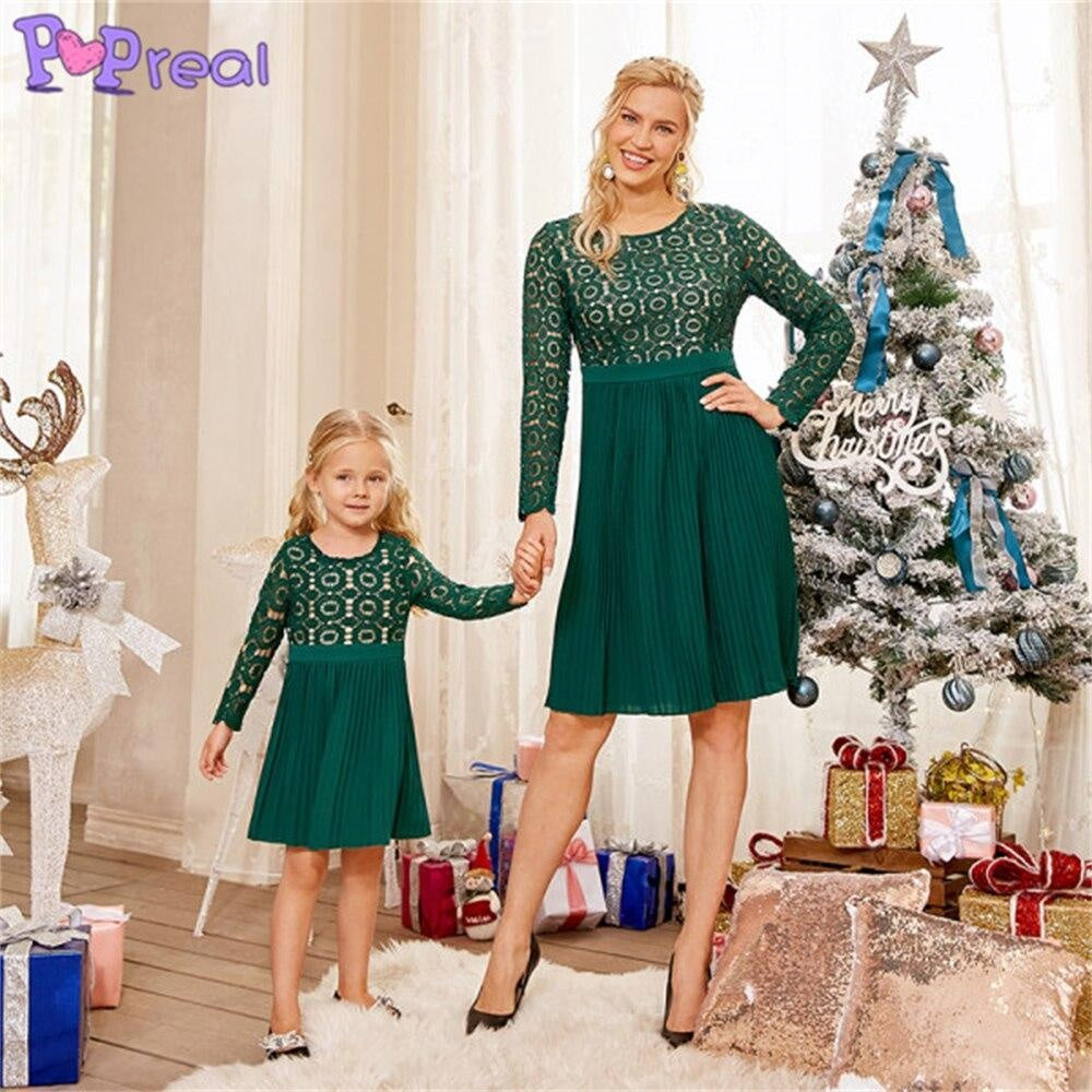 Family Matching Parent-Child Fashion Lace Patchwork Mom Daughter Dress - MomyMall