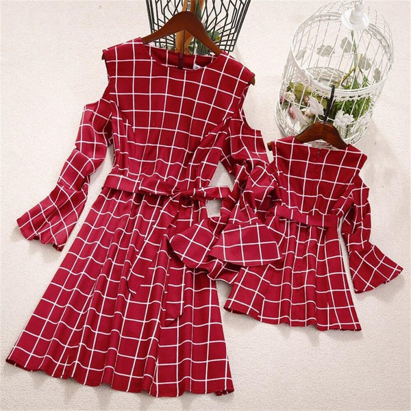 Family Matching Parent-Child Outfit Fashion Plaid Christmas Dress - MomyMall Red / MOM S