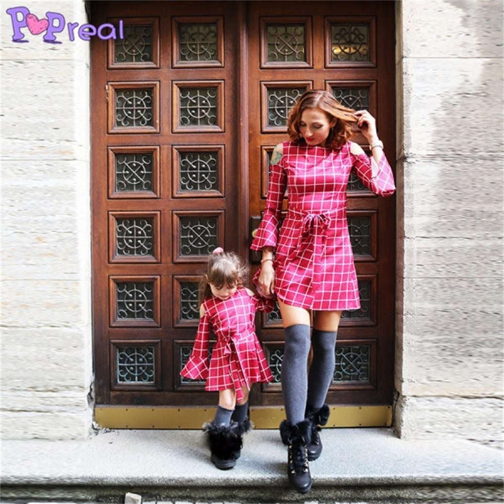 Family Matching Parent-Child Outfit Fashion Plaid Christmas Dress - MomyMall