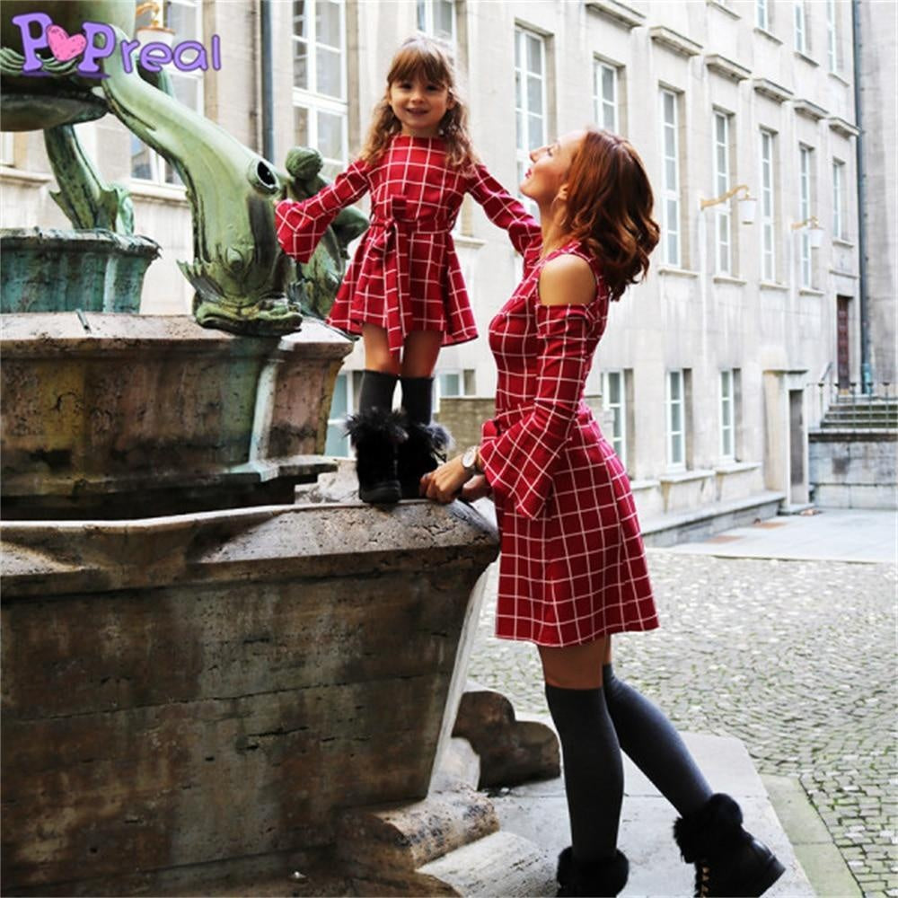 Family Matching Parent-Child Outfit Fashion Plaid Christmas Dress - MomyMall