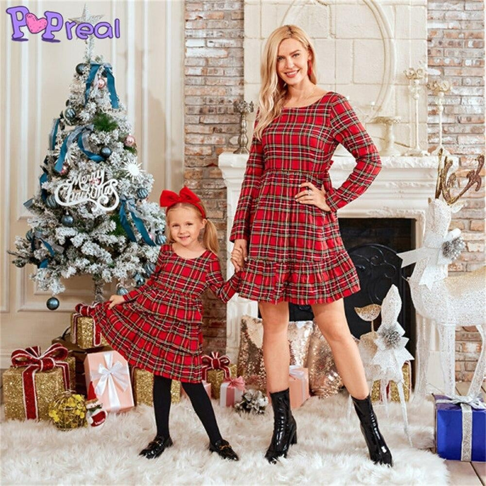 Family Matching Parent-Child Fashion Plaid Print Bow Dresses - MomyMall