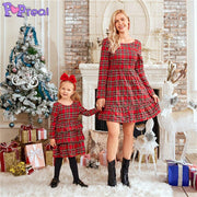 Family Matching Parent-Child Fashion Plaid Print Bow Dresses - MomyMall