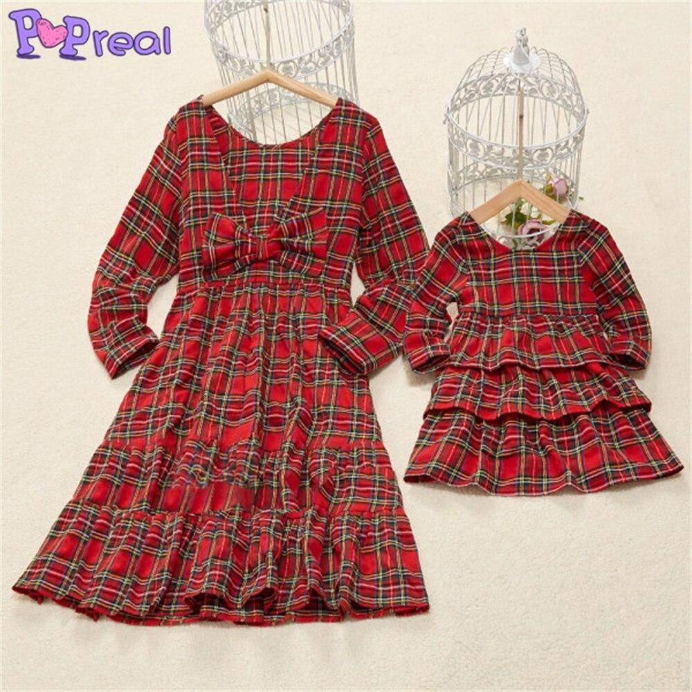 Family Matching Parent-Child Fashion Plaid Print Bow Dresses - MomyMall