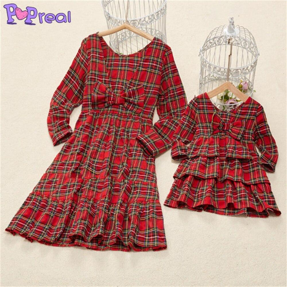 Family Matching Parent-Child Fashion Plaid Print Bow Dresses - MomyMall