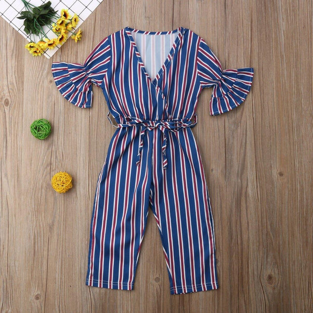 Kid Girl Stripe Jumpsuit Bodysuit Pants 1-6 Years - MomyMall Blue / 1-2 Years