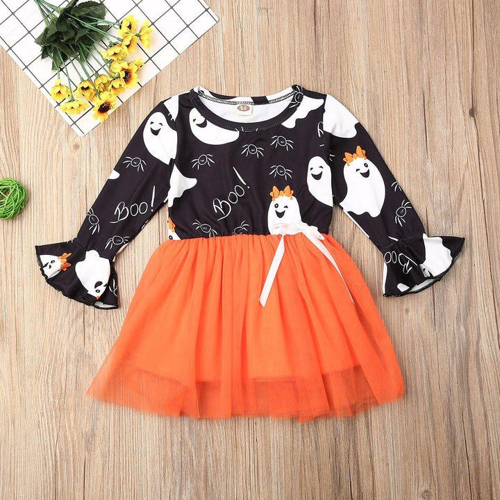 Baby Girl Halloween Print Long Sleeve Tutu Party Dress For 1-6 Years