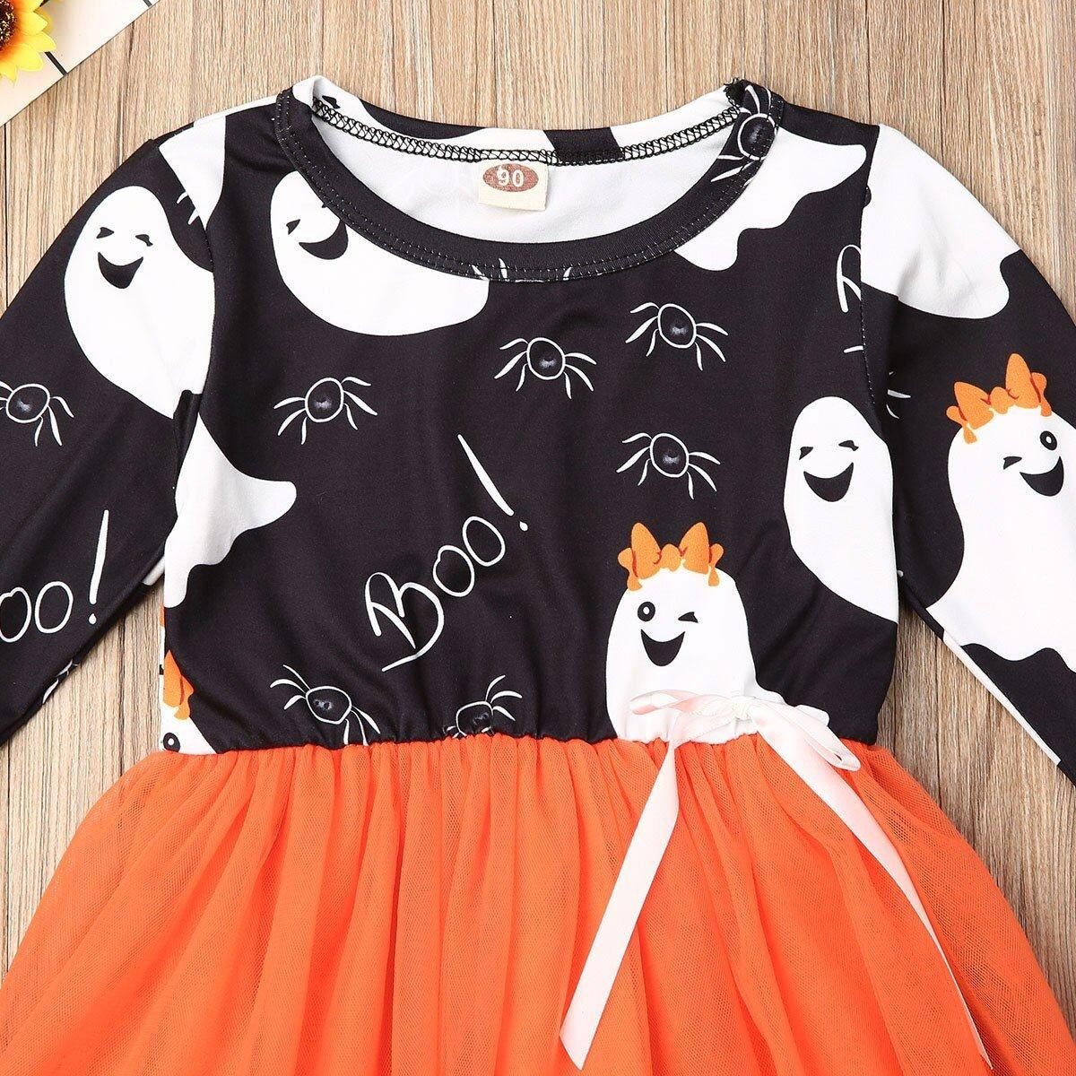 Baby Girl Halloween Print Long Sleeve Tutu Party Dress For 1-6 Years