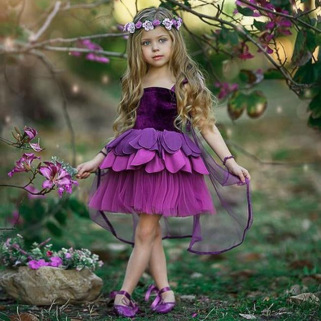 Girls Flower Pageant Bridesmaid Petals Dressses - MomyMall Purple / 12M