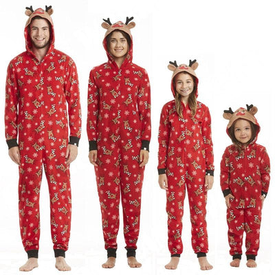 Christmas Family Matching Pajamas Hooded Jumper Sleepwear - MomyMall Red / Mother S