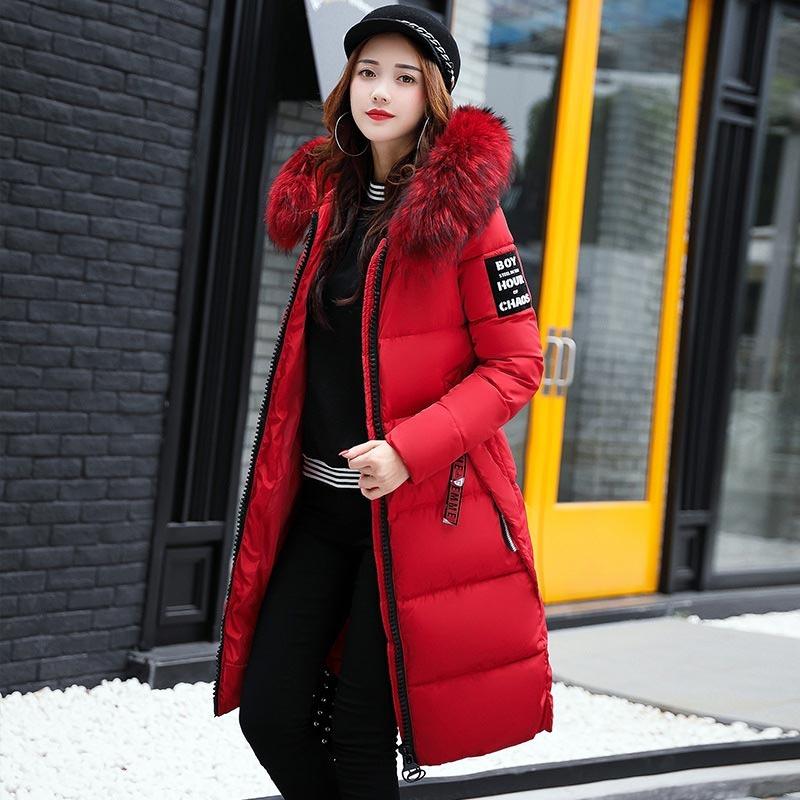 Long Winter Down Coat with Fur Hood