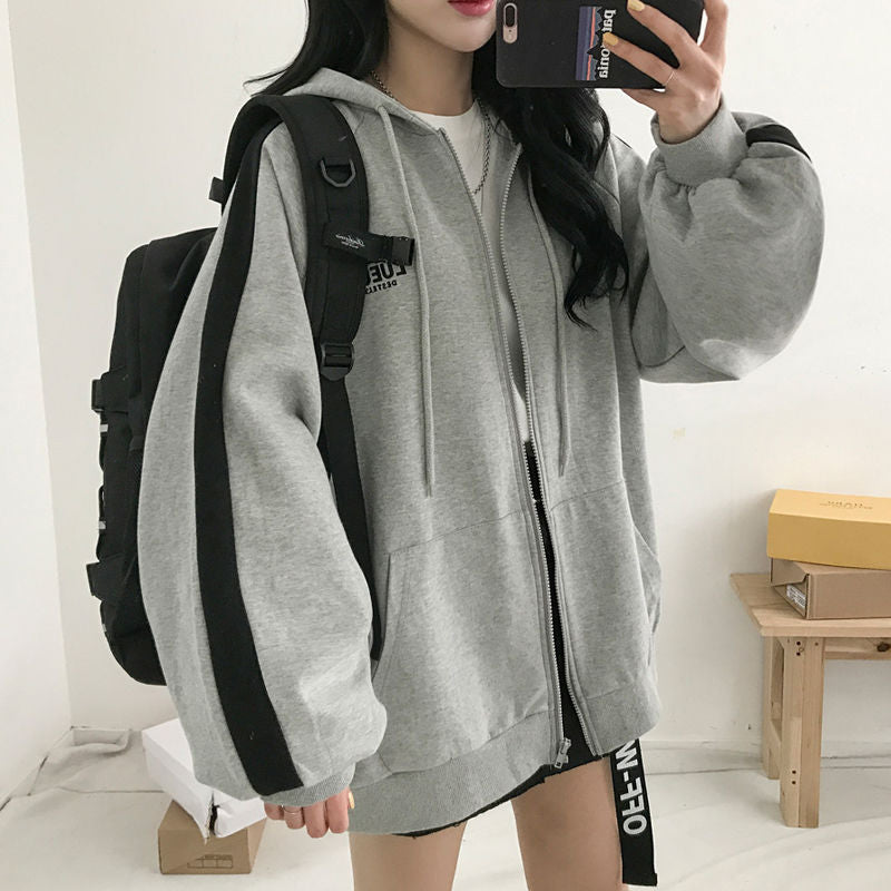 Hip Hop Zip Up Hoodie - MomyMall EA01113-BLACK GREY / S