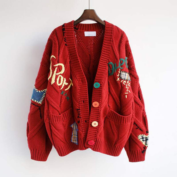 Letter Embroidery Loose Sweaters Women - MomyMall 01 2 / One size