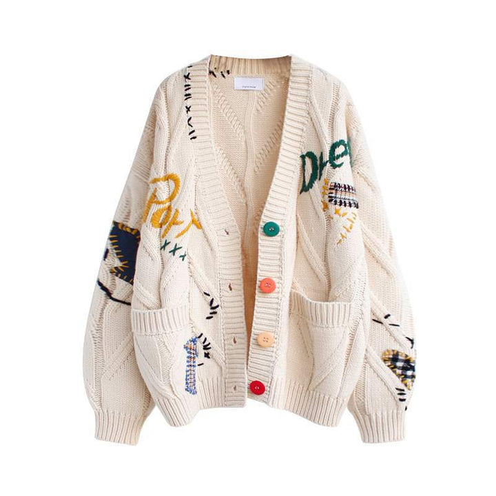 Letter Embroidery Loose Sweaters Women - MomyMall 01 / One size
