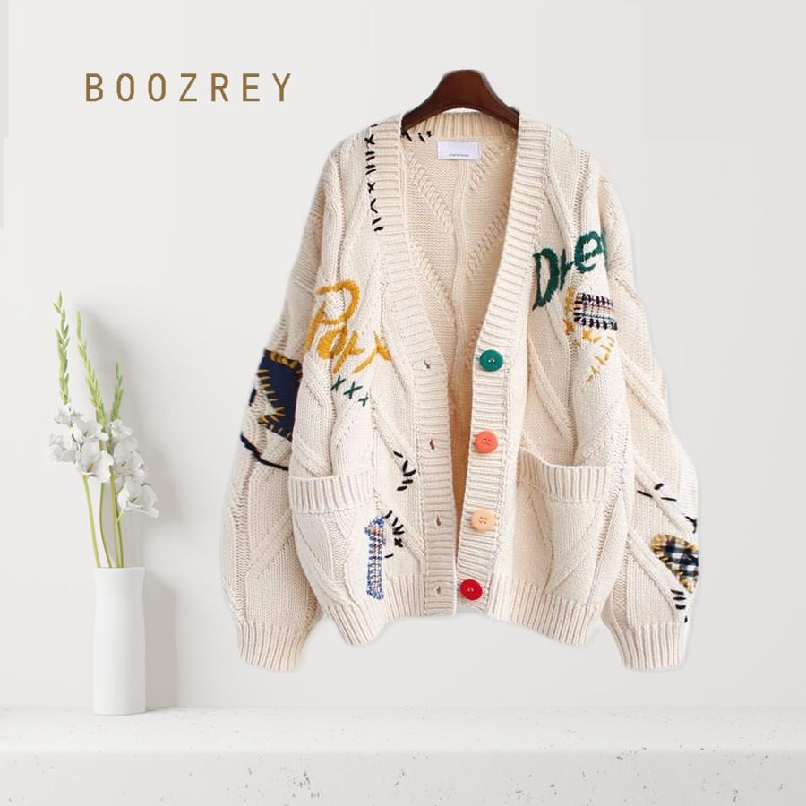 Letter Embroidery Loose Sweaters Women - MomyMall