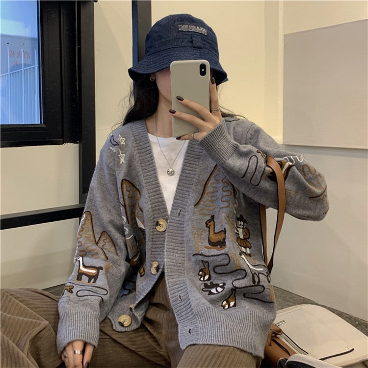 Letter Embroidery Loose Sweaters Women - MomyMall Lemon Yellow / One size