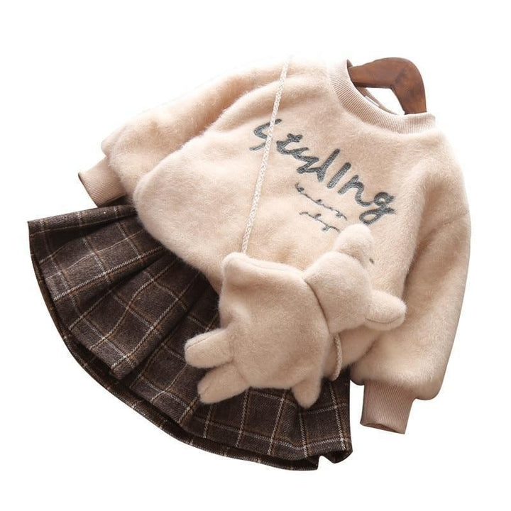 Winter Baby Girls Cute Plush Pullover+ Pleated Skirt 2 Pcs 0-5 Years - MomyMall