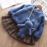 Winter Baby Girls Cute Plush Pullover+ Pleated Skirt 2 Pcs 0-5 Years - MomyMall blue / 3-6 Months