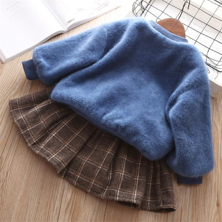Winter Baby Girls Cute Plush Pullover+ Pleated Skirt 2 Pcs 0-5 Years - MomyMall