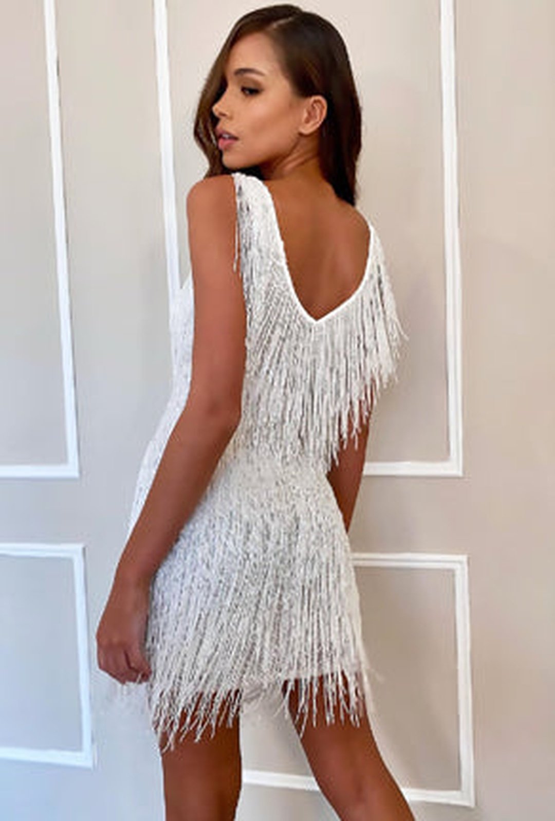 STAR - V-NECK GATSBY FRINGE DRESS