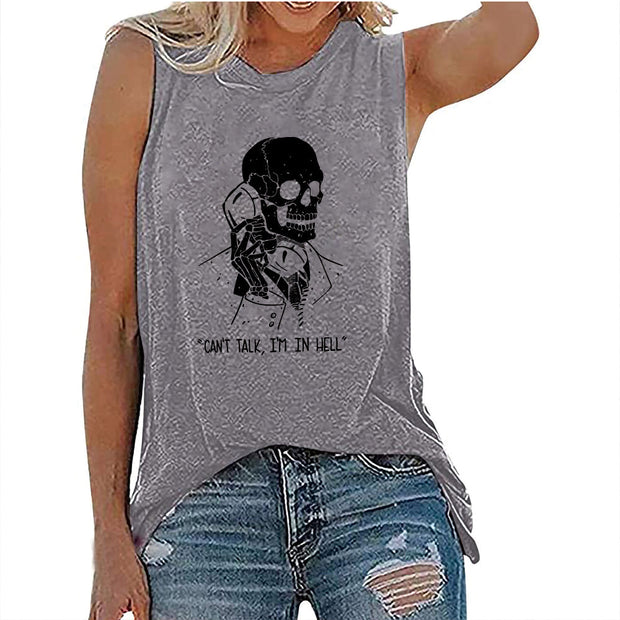 Skeleton Skull Print Sleeveless T-shirts - MomyMall Gary / S
