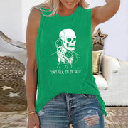 Skeleton Skull Print Sleeveless T-shirts - MomyMall Green / S